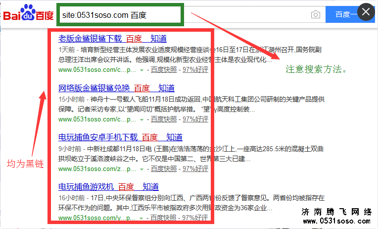 通過SITE方法，查找到被掛黑鏈的網站地址